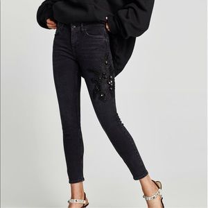 Zara skinny jeans with jewelry patches